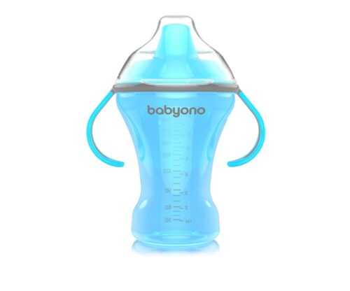 BABYONO - Nem folyó bögre kemény szájkosárral NATURAL NURSING 260ml - kék