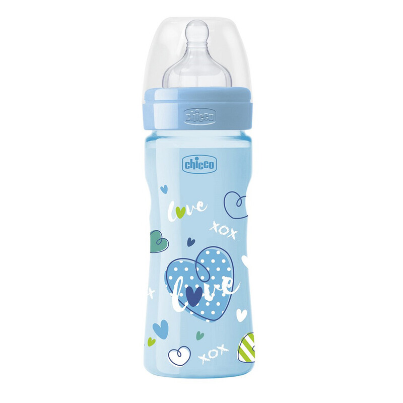 CHICCO - cumisüveg Well-Being LOVE szilikon 250 ml fiú 2m+