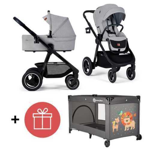 KINDERKRAFT - Babakocsi Everyday 2in1 Light Grey + Koot utazóágy - Lion Grey INGYENES