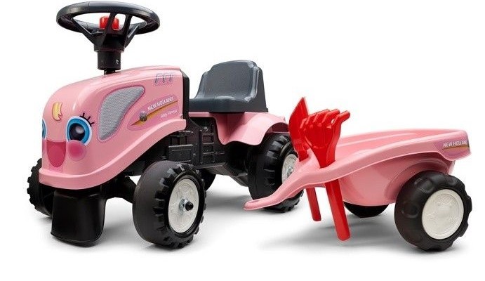 FALK - 288C Baby Girls New Holland T7 robogó vontatóval és gereblyéző lapátokkal