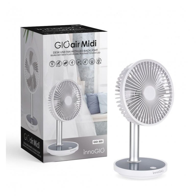 INNOGIO - GIOair Midi asztali ventilátor háttérvilágítással és USB-vel