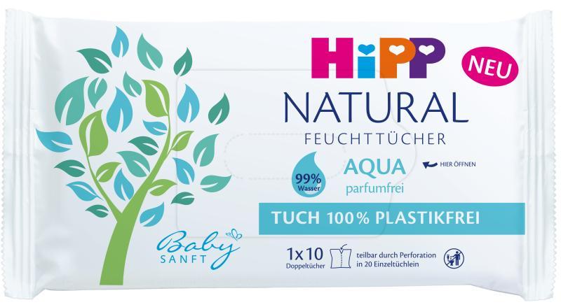 HIPP - Babysanft Aqua Natural tisztító nedves törlőkendő 10 db