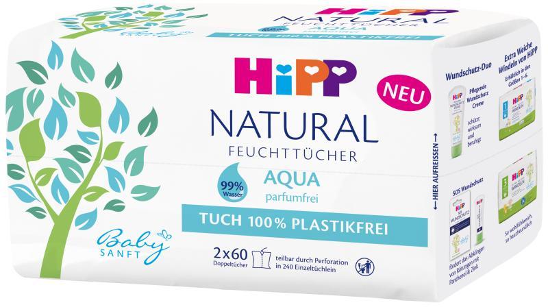 HIPP - Babysanft Aqua Natural tisztító nedves törlőkendők 2 x 60 db