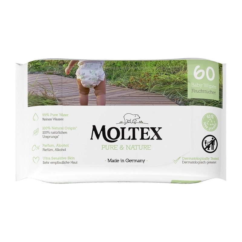 MOLTEX - Pure & Nature vizes alapú nedves törlőkendők (60 db)