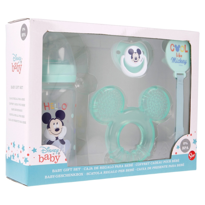 STOR - DISNEY BABY 4 részes MICKEY MOUSE ajándékcsomag (cumisüveg