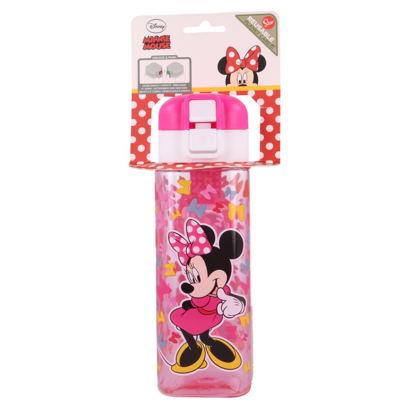 STOR - Négyszögletes műanyag palack MINNIE MOUSE LOCK