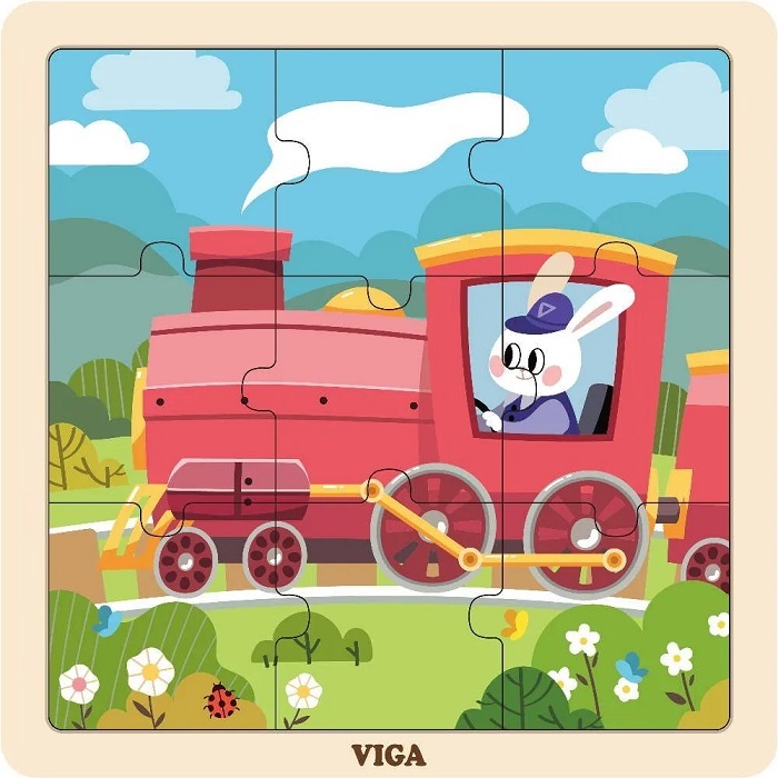 VIGA - Fa puzzle mozdony 9 db