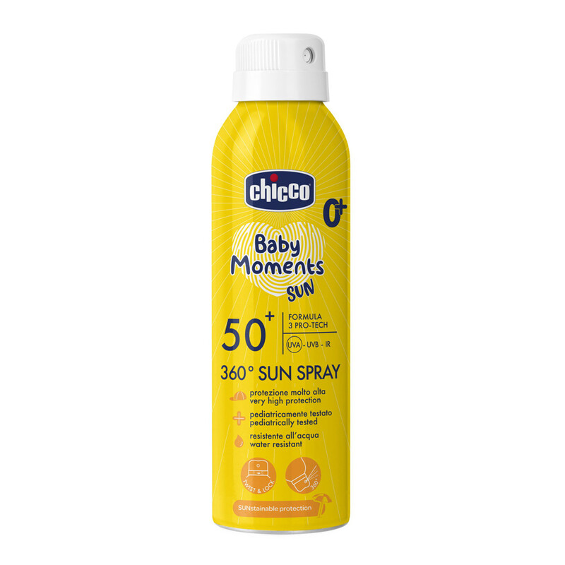 CHICCO - Gyermekeknek való 360 fokban permetezhető naptej SPF50+ 150ml