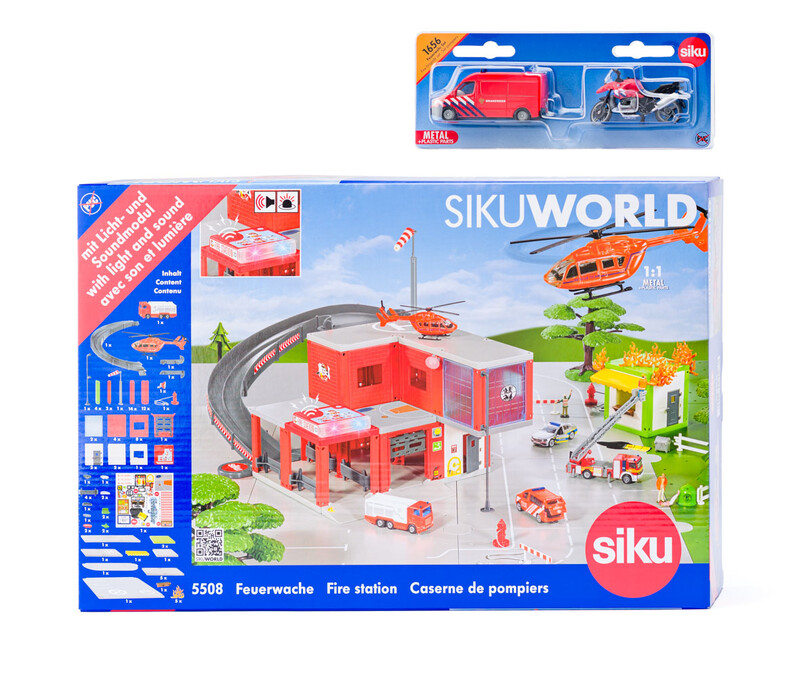 SIKU - World - tűzoltóállomás tűzoltóautóval